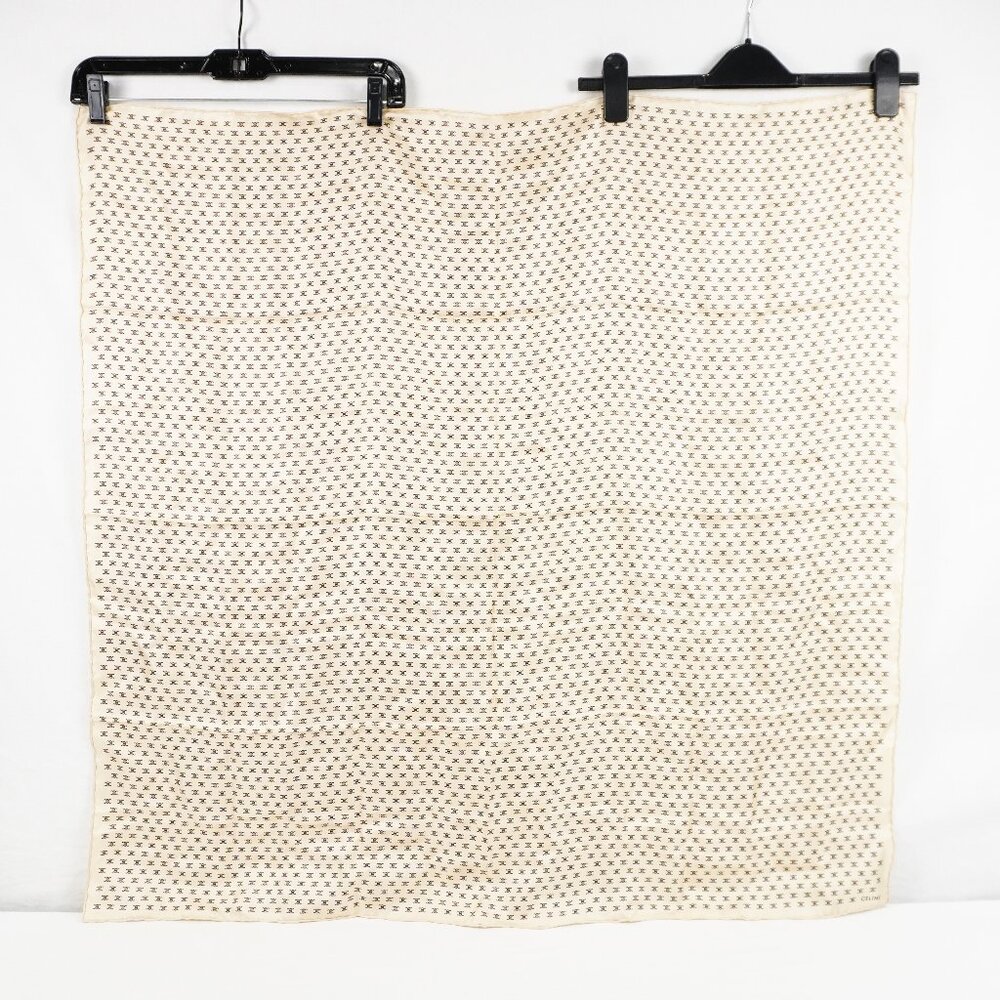 Celine Silk Triomphe Monogram Square Scarf In Beige And Brown NWT - Picture 2 of 11